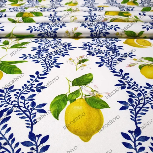 Limon Çiçeği Desenli Döşemelik Kumaş