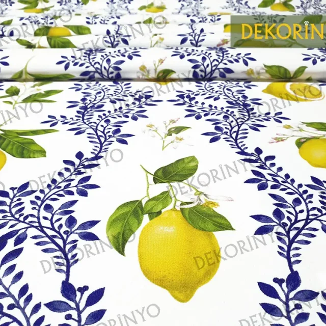 Limon Çiçeği Desenli Döşemelik Kumaş