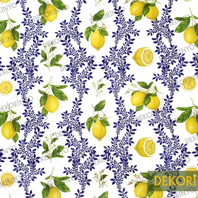 Limon Çiçeği Desenli Döşemelik Kumaş