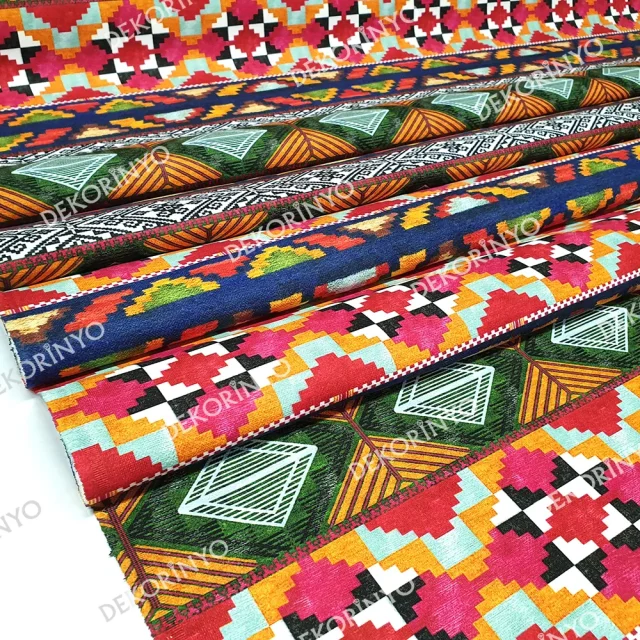 Etnik Aztek Desenli Döşemelik Kumaş