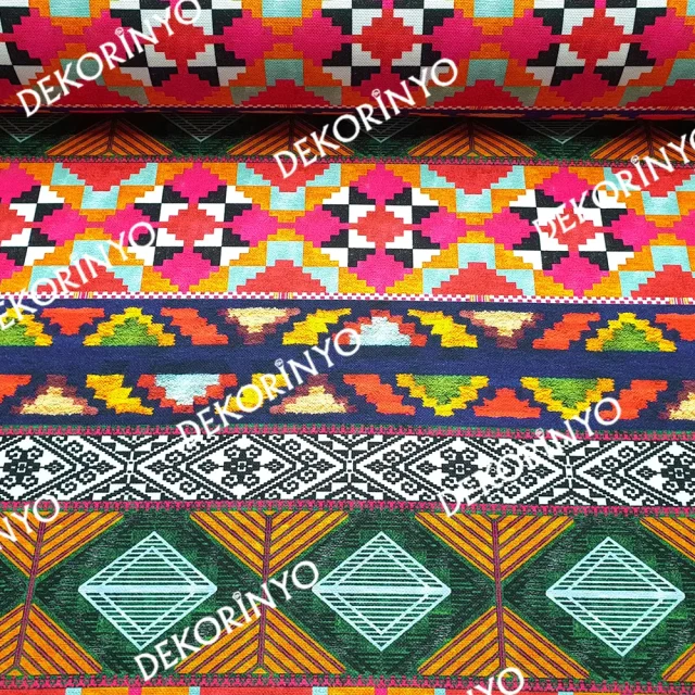 Etnik Aztek Desenli Döşemelik Kumaş