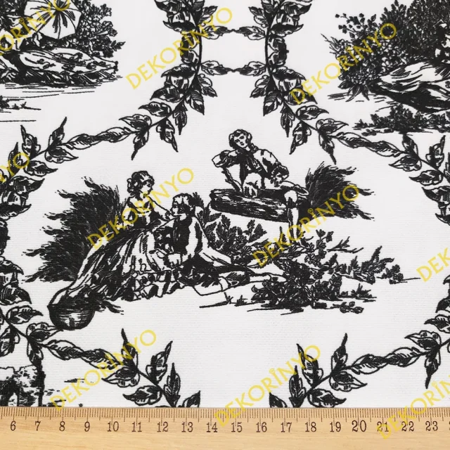 Siyah Bleu Blanc Desenli Döşemelik Kumaş