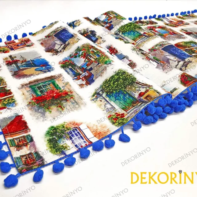 Bodrum Masalı Desenli Ponponlu Runner