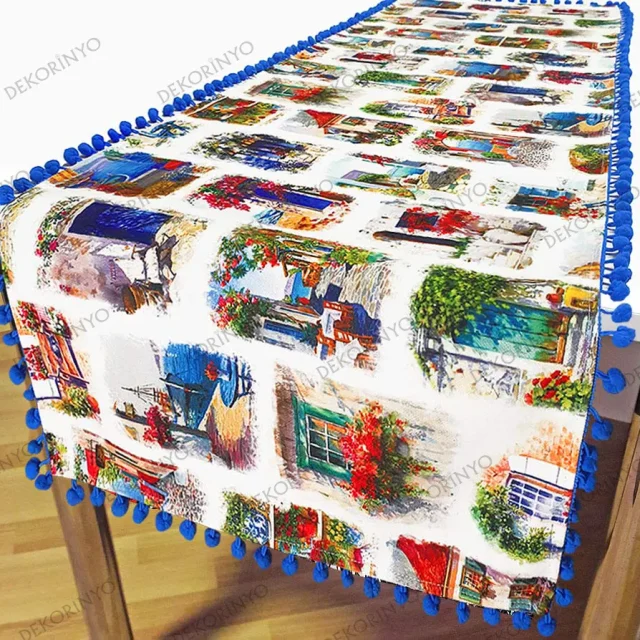 Bodrum Masalı Desenli Ponponlu Runner