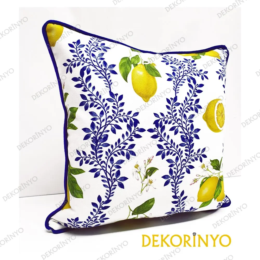 Limon Çiçeği Desenli Biyeli Yastık