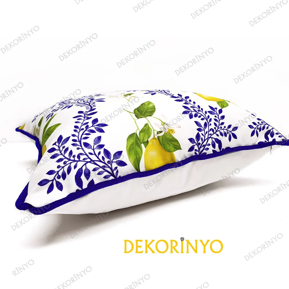 Limon Çiçeği Desenli Biyeli Yastık