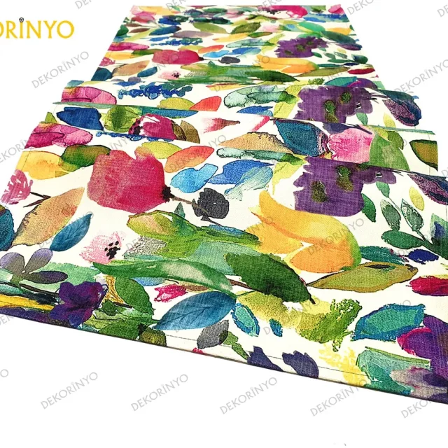 Sulu Boya Çiçekler Desenli Runner