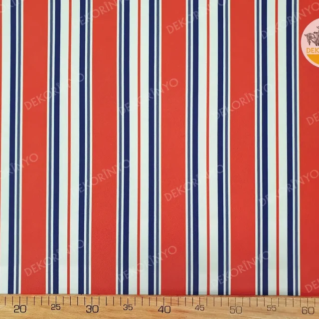 Canlı Mercan Renkli Çizgili Döşemelik Kumaş