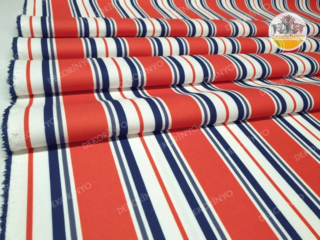 Canlı Mercan Renkli Çizgili Döşemelik Kumaş