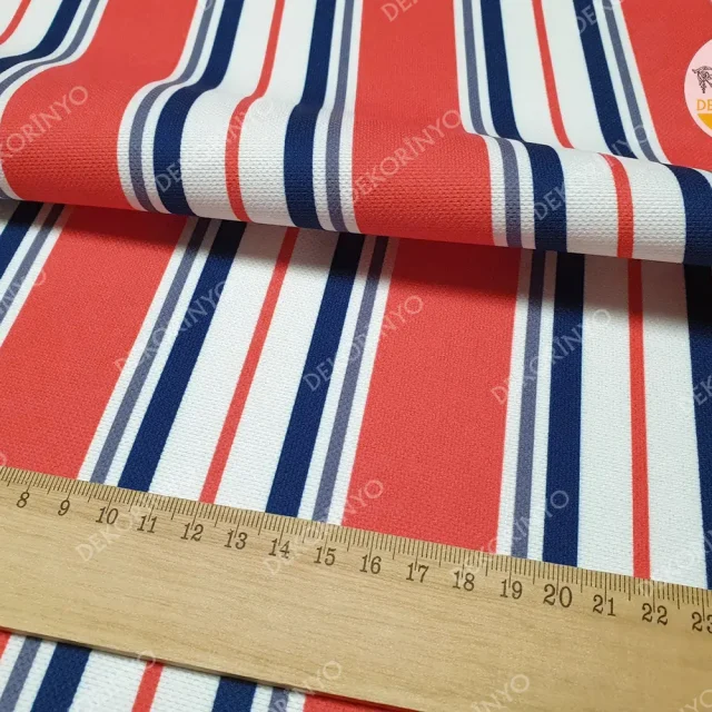 Canlı Mercan Renkli Çizgili Döşemelik Kumaş