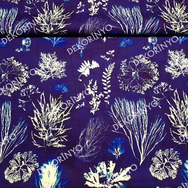 indigo Mercan Desenli Döşemelik Kumaş