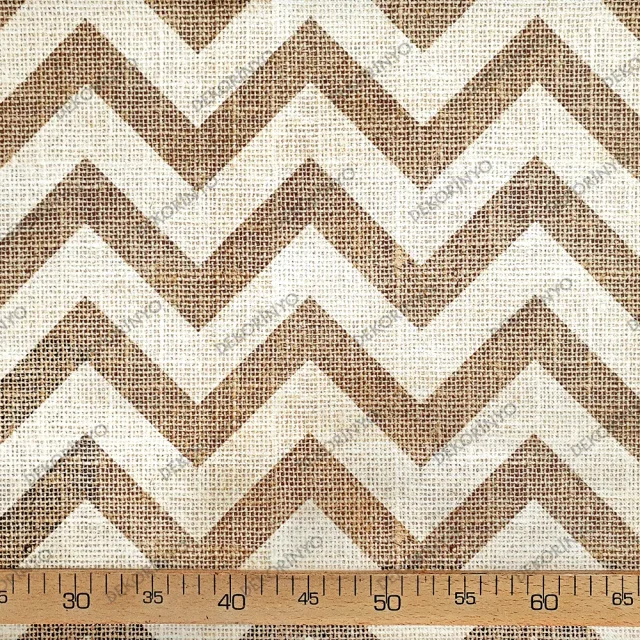 Çuval Zeminli Krem Zigzag Desenli Kumaş