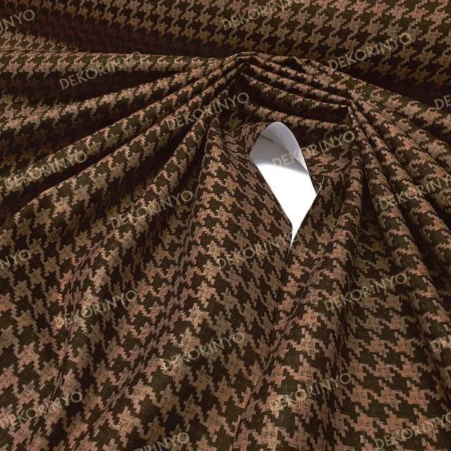 Koyu Kahve Kaz Ayağı Desenli Kumaş