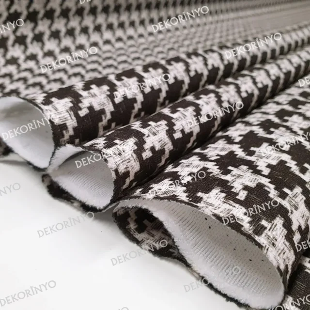 Kahverengi Krem Kaz Ayağı Desenli Kumaş