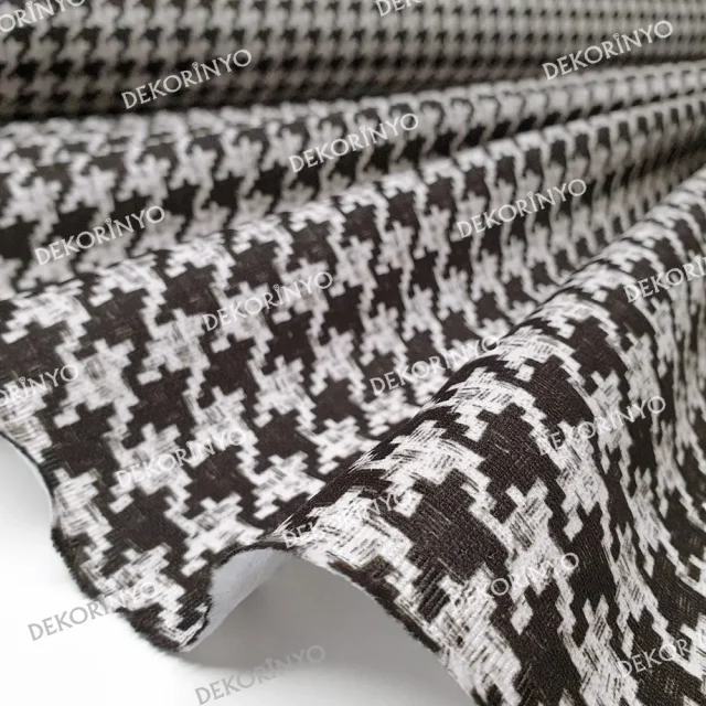 Kahverengi Krem Kaz Ayağı Desenli Kumaş