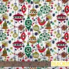 Yılbaşı Süsleri ve Kuşlar Desenli Kumaş