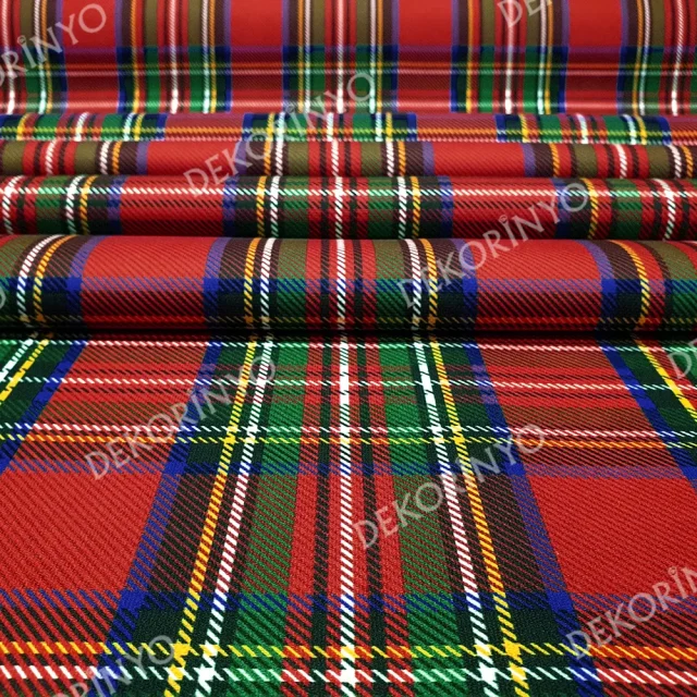 Kırmızı Yeşil Ekose Desenli Döşemelik Kumaş