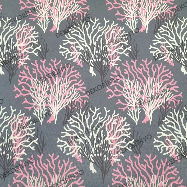 Beyaz Pembe Mercan Desenli Döşemelik Kumaş