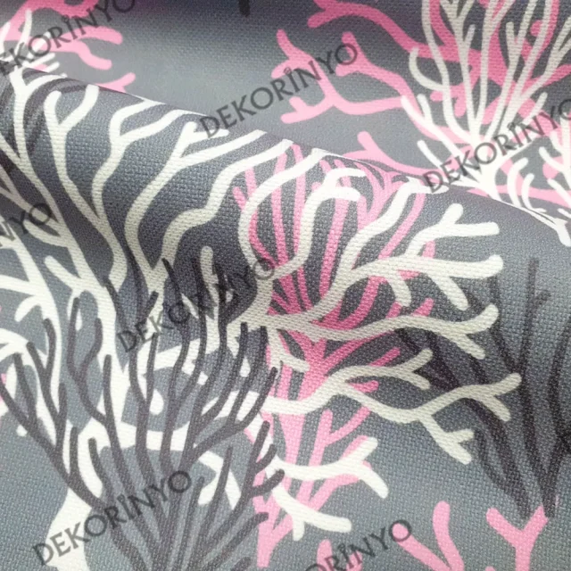 Beyaz Pembe Mercan Desenli Döşemelik Kumaş