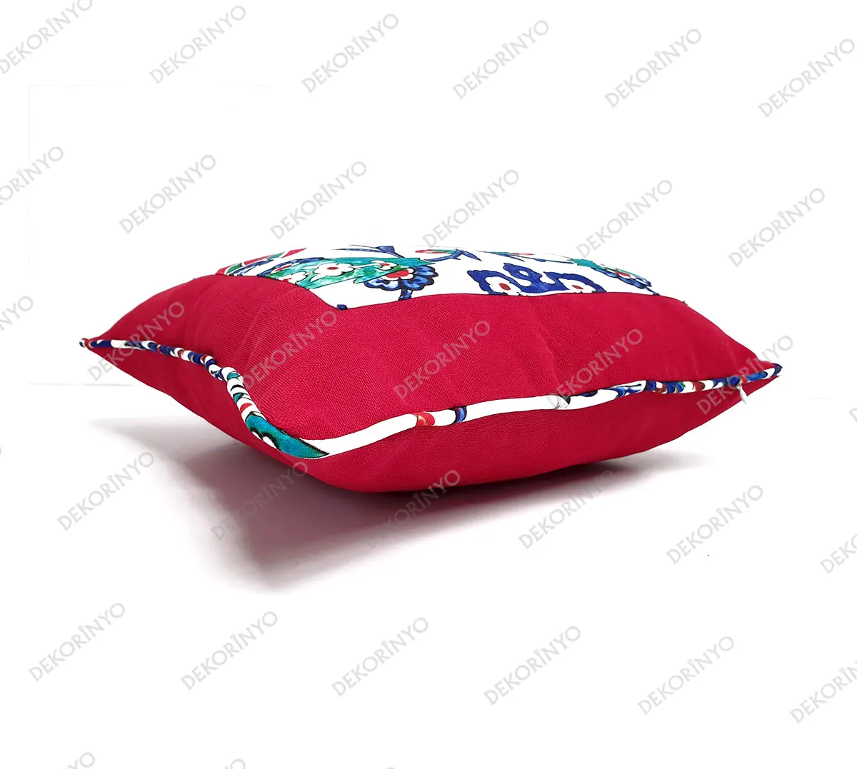 Lale Desenli Biyeli Dekoratif Kırlent