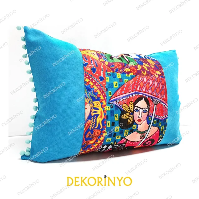 Şemsiyeli Frida Desenli Dikdörtgen Kırlent