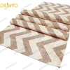 Çuval Görünümlü Krem Zigzag Desenli Runner