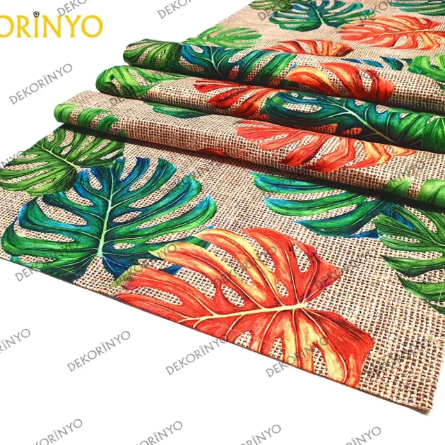 Çuval Zeminli Turuncu Devetabanı Desenli Runner