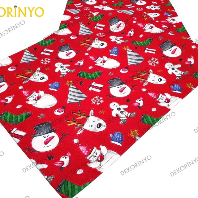 Noel Baba ve Kardan Adam Desenli Runner