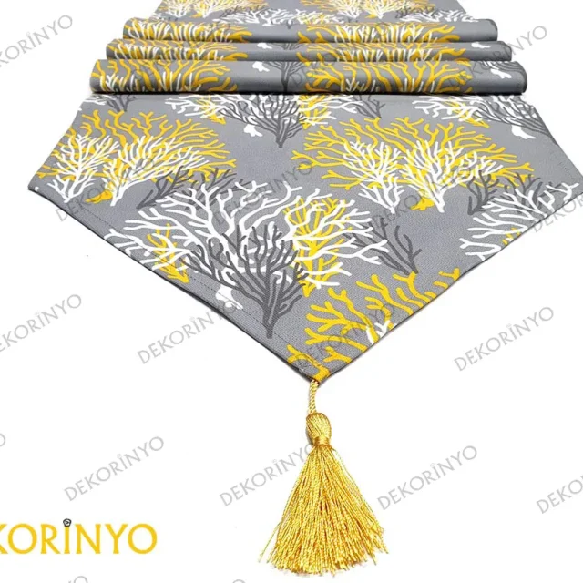 Beyaz Sarı Mercan Desenli Üçgen Runner