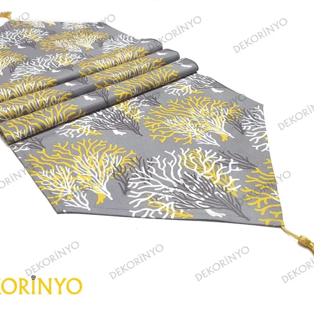 Beyaz Sarı Mercan Desenli Üçgen Runner