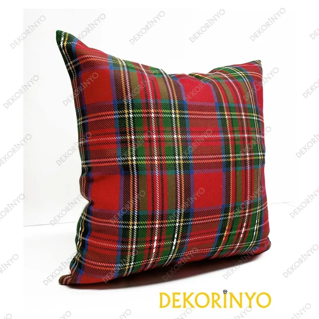 Kırmızı Yeşil Ekose Desenli Kırlent