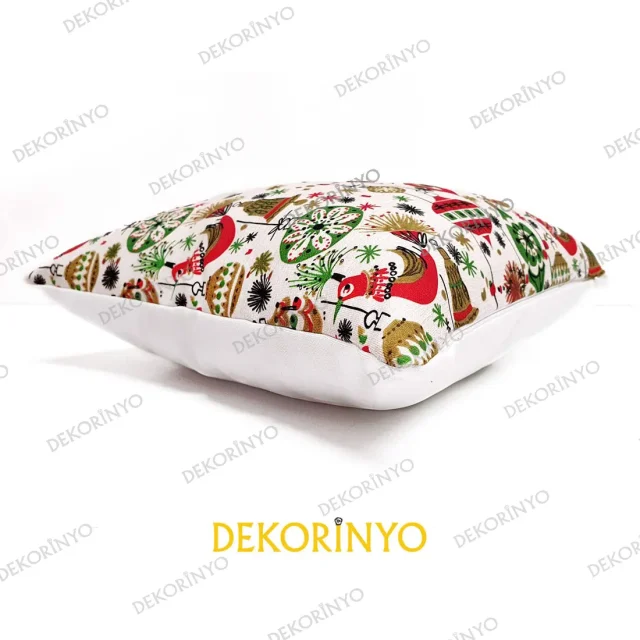 Yılbaşı Süsleri ve Kuşlar Desenli Kırlent