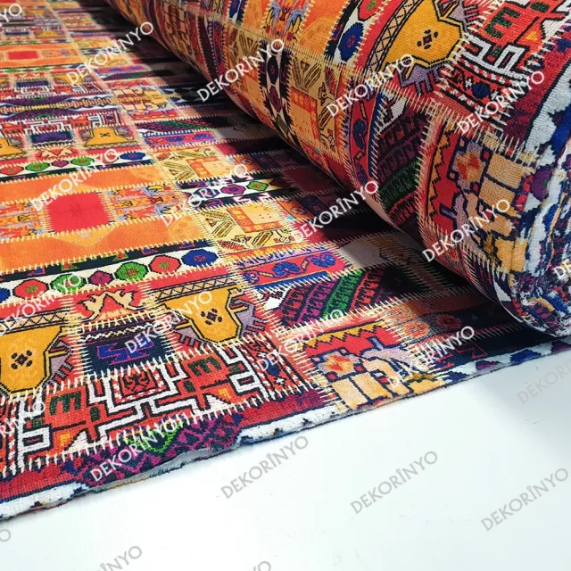 Anadolu Kilim Patchwork Desenli Döşemelik Kumaş