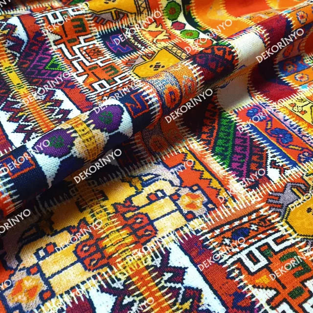 Anadolu Kilim Patchwork Desenli Döşemelik Kumaş