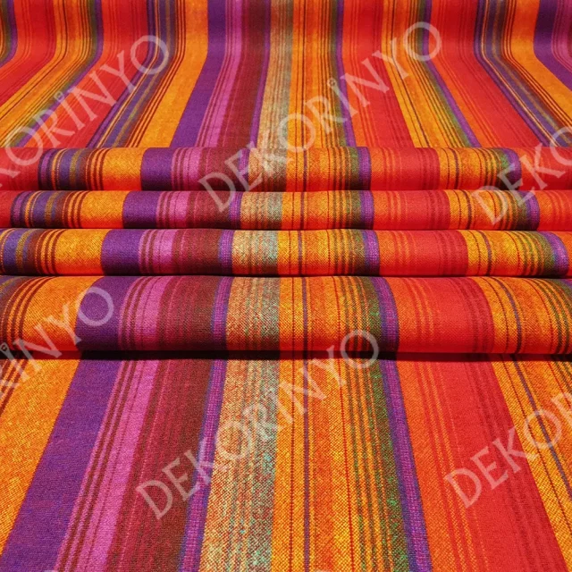 Renkli Vintage Çizgili Döşemelik Kumaş