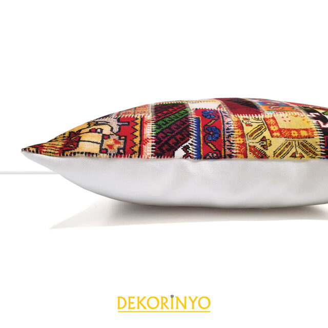 Anadolu Kilim Patchwork Desenli Kare Kırlent