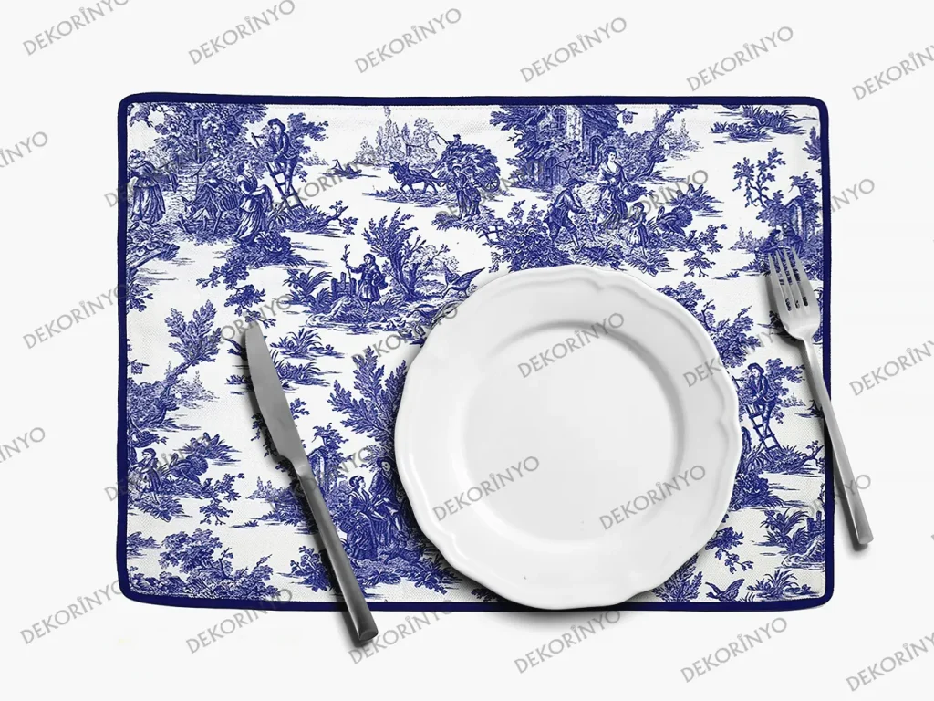 Mavi Bleu Blanc Desenli Amerikan Servisi