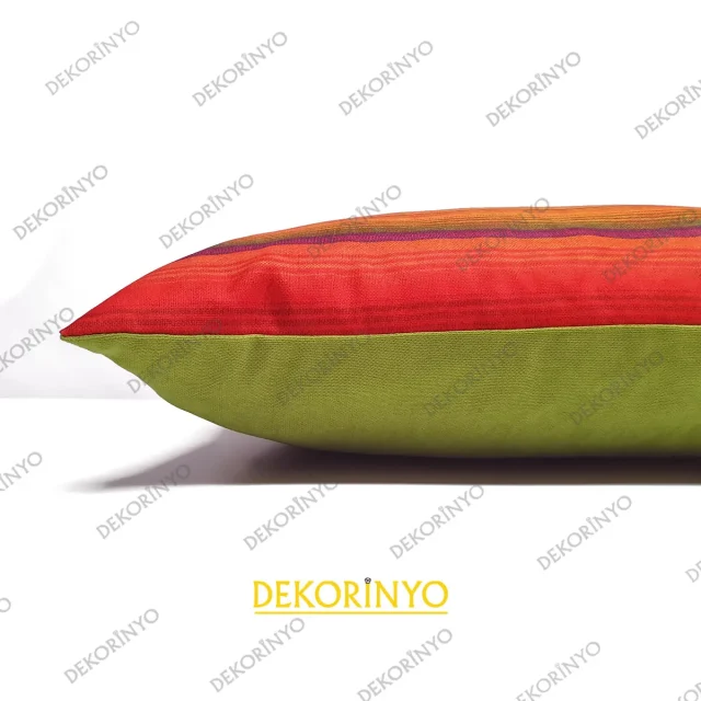 Renkli Vintage Çizgili Dikdörtgen Kırlent