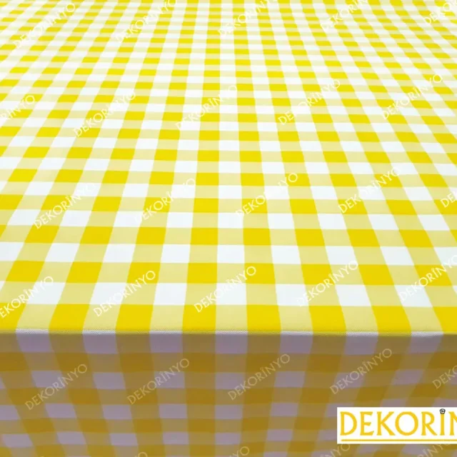 Sarı Pötikare Desenli Döşemelik Kumaş