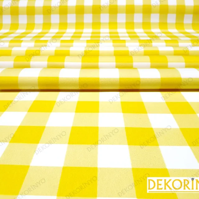 Sarı Pötikare Desenli Döşemelik Kumaş