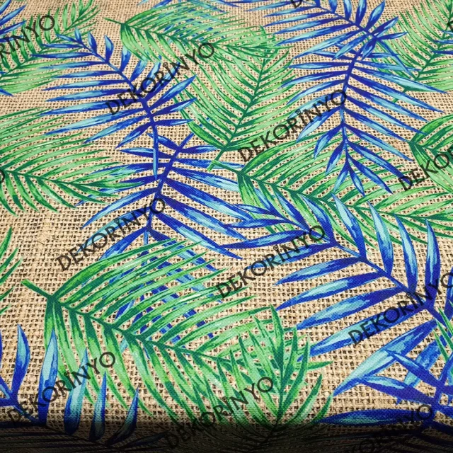 Çuval Görünümlü Palmiye Yaprağı Desenli Döşemelik Kumaş