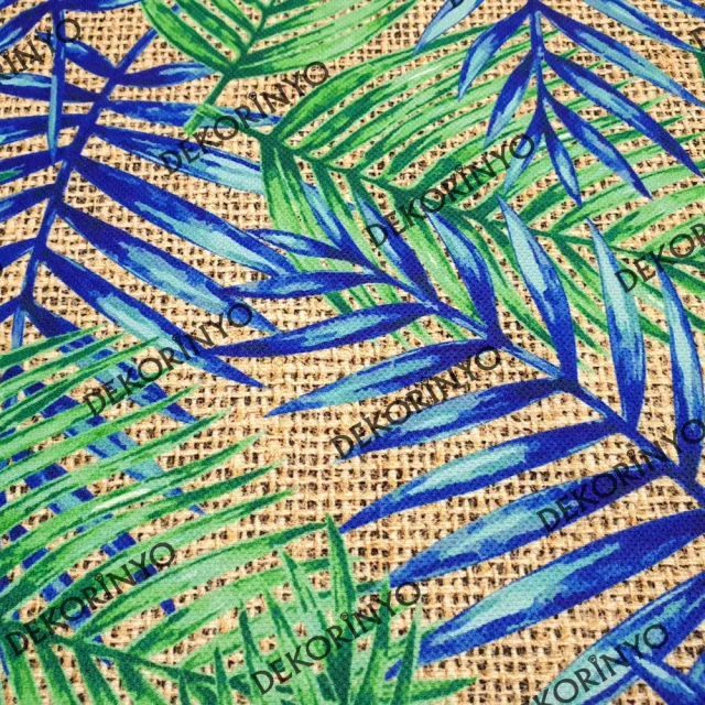 Çuval Görünümlü Palmiye Yaprağı Desenli Döşemelik Kumaş