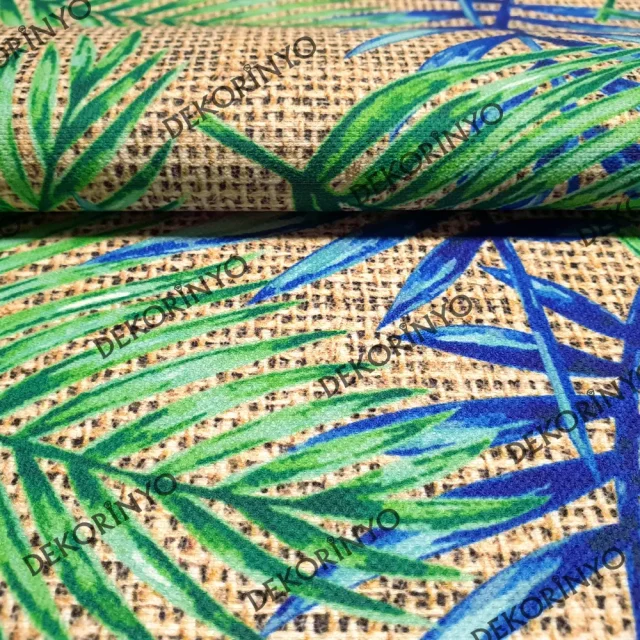 Çuval Görünümlü Palmiye Yaprağı Desenli Döşemelik Kumaş