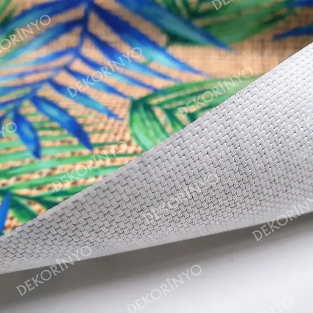 Çuval Görünümlü Palmiye Yaprağı Desenli Döşemelik Kumaş