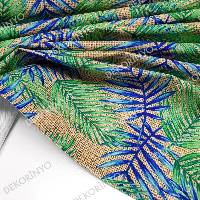 Çuval Görünümlü Palmiye Yaprağı Desenli Döşemelik Kumaş
