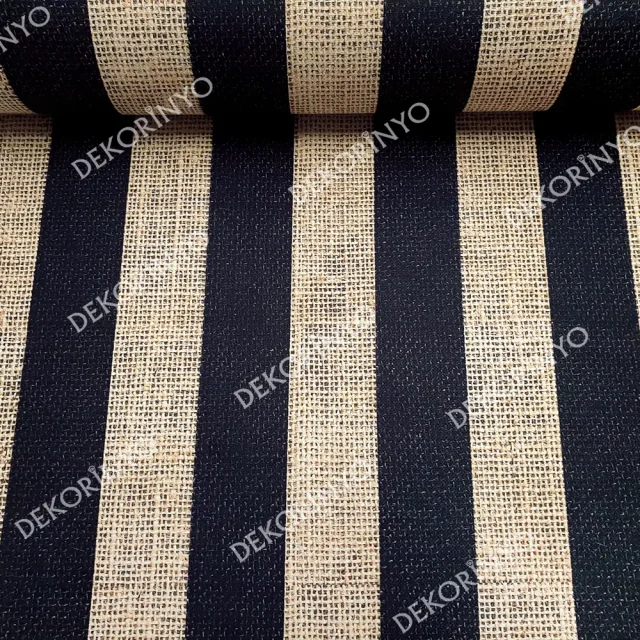 Çuval Görünümlü Siyah Çizgili Döşemelik Kumaş