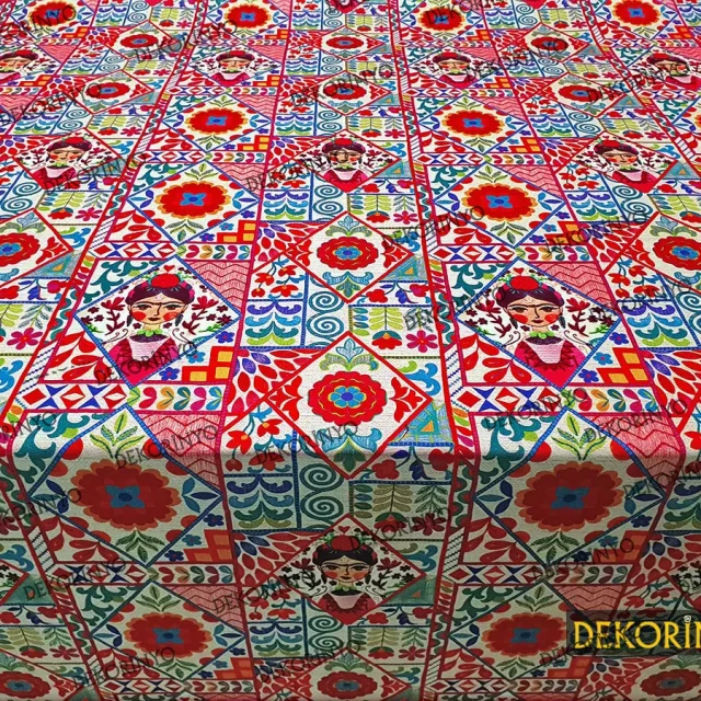 İğne Oyası Görünümlü Frida Motifli Kumaş