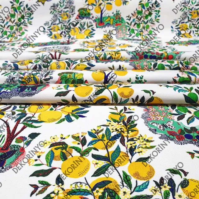 Limon Bahçesi Desenli Döşemelik Kumaş