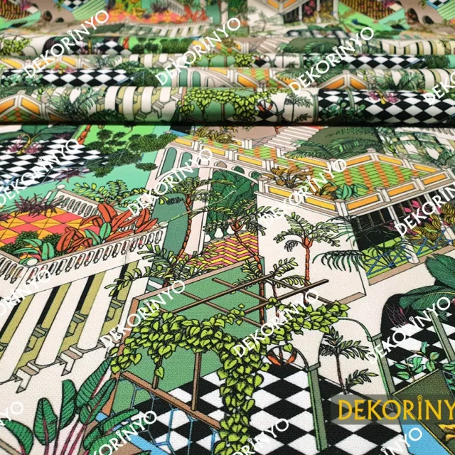 Rustik Evler Desenli Döşemelik Kumaş