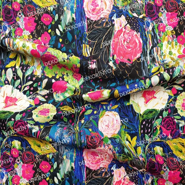 Yağlı Boya Soyut Çiçekler Desenli Kumaş